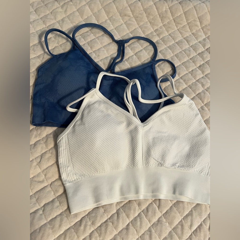 90 Degree By Reflex Ribbed Sports Bra Set (2)- Blue and White